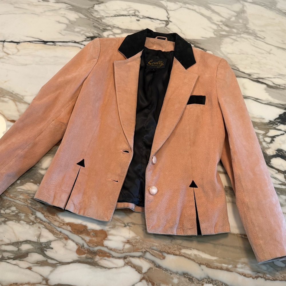 Scully Salmon Leather Blazer with Black Details | Size 4, Small